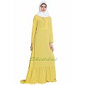 Frilled abaya dress with pintucks- lemon yellow Frilled abaya dress with pintucks- lemon yellow